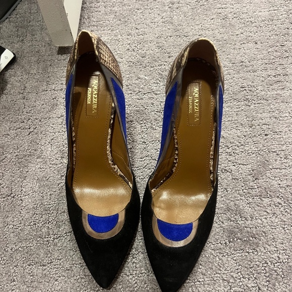 Aquazzura Multicolor Suede and Snakeskin Fearless Pointed Toe Pumps Size 40 - Picture 2 of 5